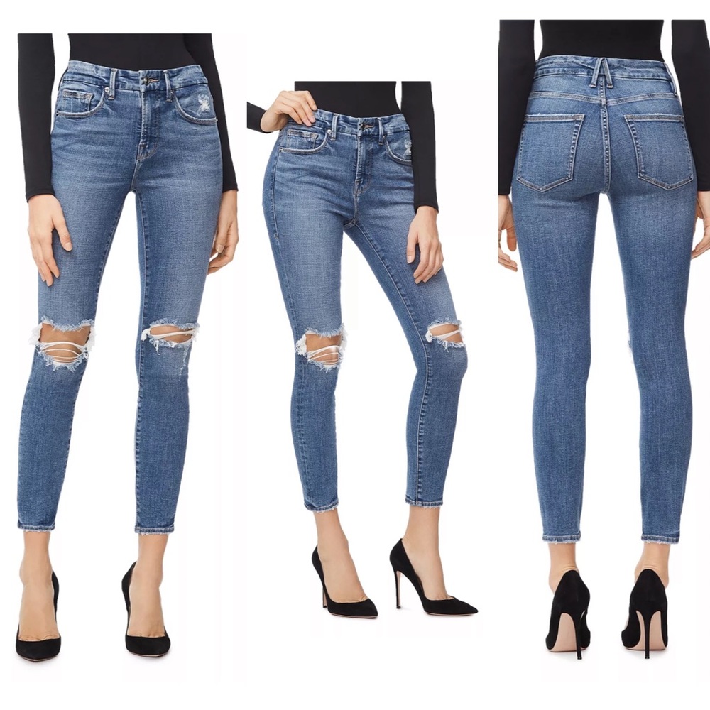 Good American Good Legs High Rise Ripped Skinny Crop Jeans in Blue261